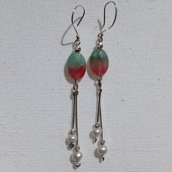 Sterling Silver Ruby Zoisite Dangle Drop Earrings - Picture 1 of 2